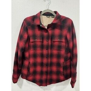 Eddie Bauer Women Small Green Plaid Sherpa Lined Flannel Shirt Jacket